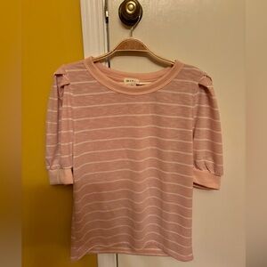BiBi Women’s Medium Light Pink & White Stripes with Puffy Sleeves